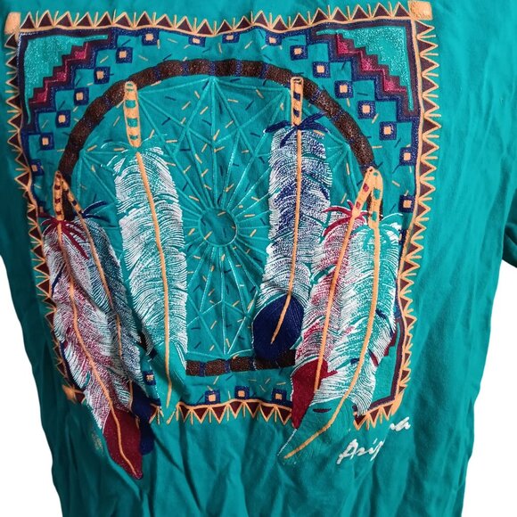 Vintage Medium T-shirt Single Stitch Aztec Dreamcatcher Turquoise Arizona 1993 - Picture 3 of 8